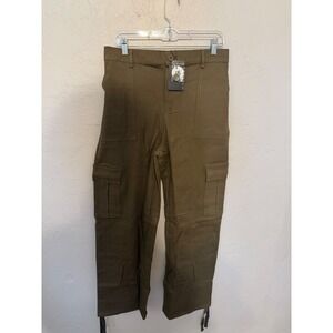 Lepunuo Womens Olive Green Cargo Pants Multi Pocket Elastic Waist Straight Leg